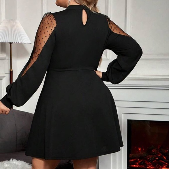 Plus Polka Dot Sheer Sleeve Evening Formal party Holiday Dress - Picture 4 of 10